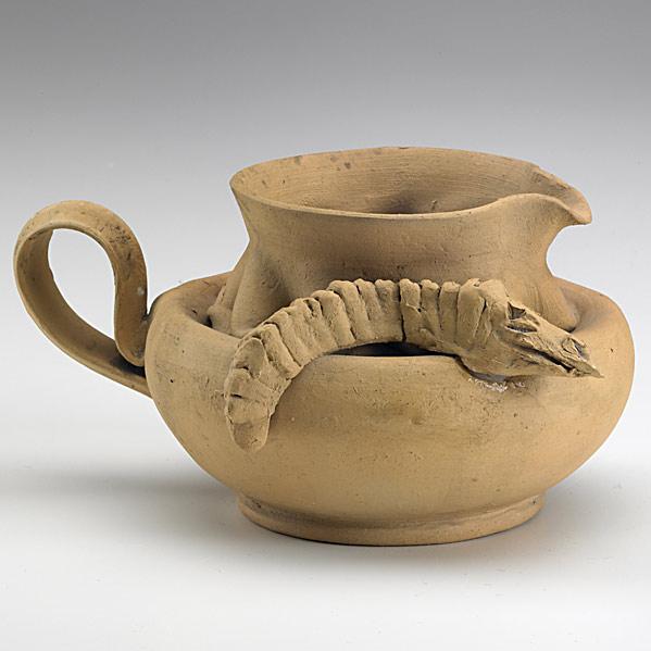 Appraisal: GEORGE OHRFolded bisque pitcher with snakeSnake body snapped and regluedScript