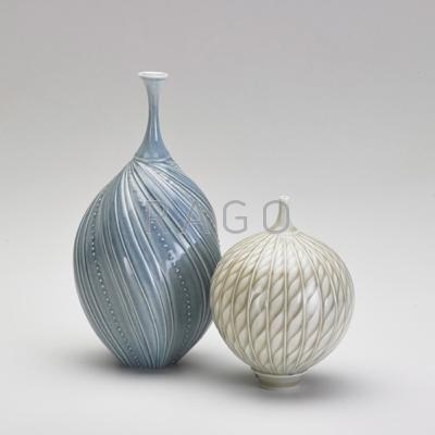 Appraisal: MARSHA SILVERMAN Two glazed and carved porcelain vessels Miami FL