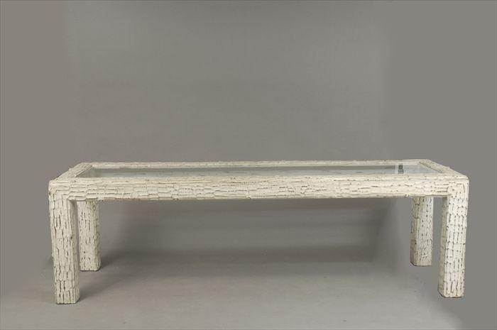 Appraisal: Modern Carved and White-Painted Glass-Inset Console Table Designed by David