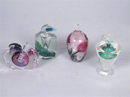 Appraisal: Late th Century Four perfume bottles Pink ovoid form with