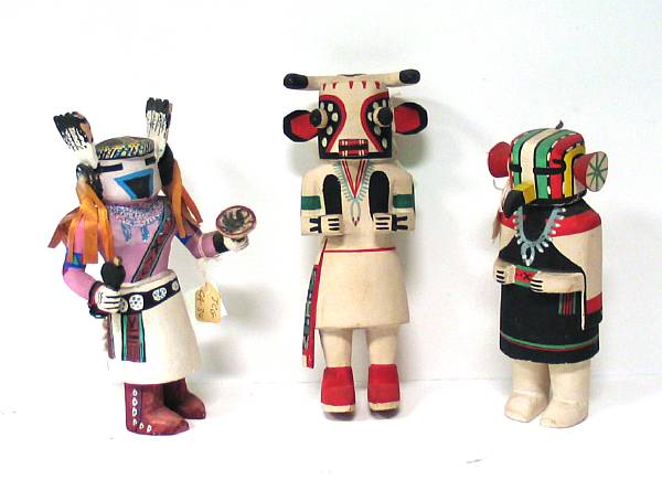 Appraisal: Three Hopi kachina dolls height in - in