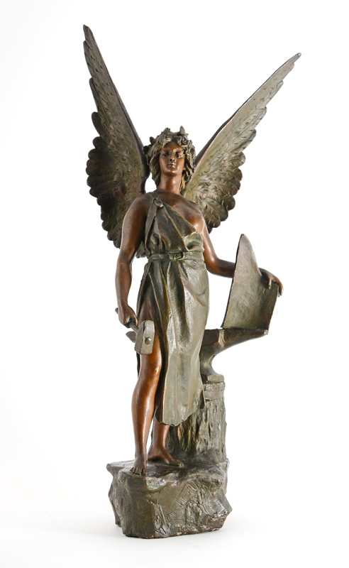 Appraisal: COLD PAINTED SPELTER SCULPTURE OF WINGED JUSTICE '' h signed