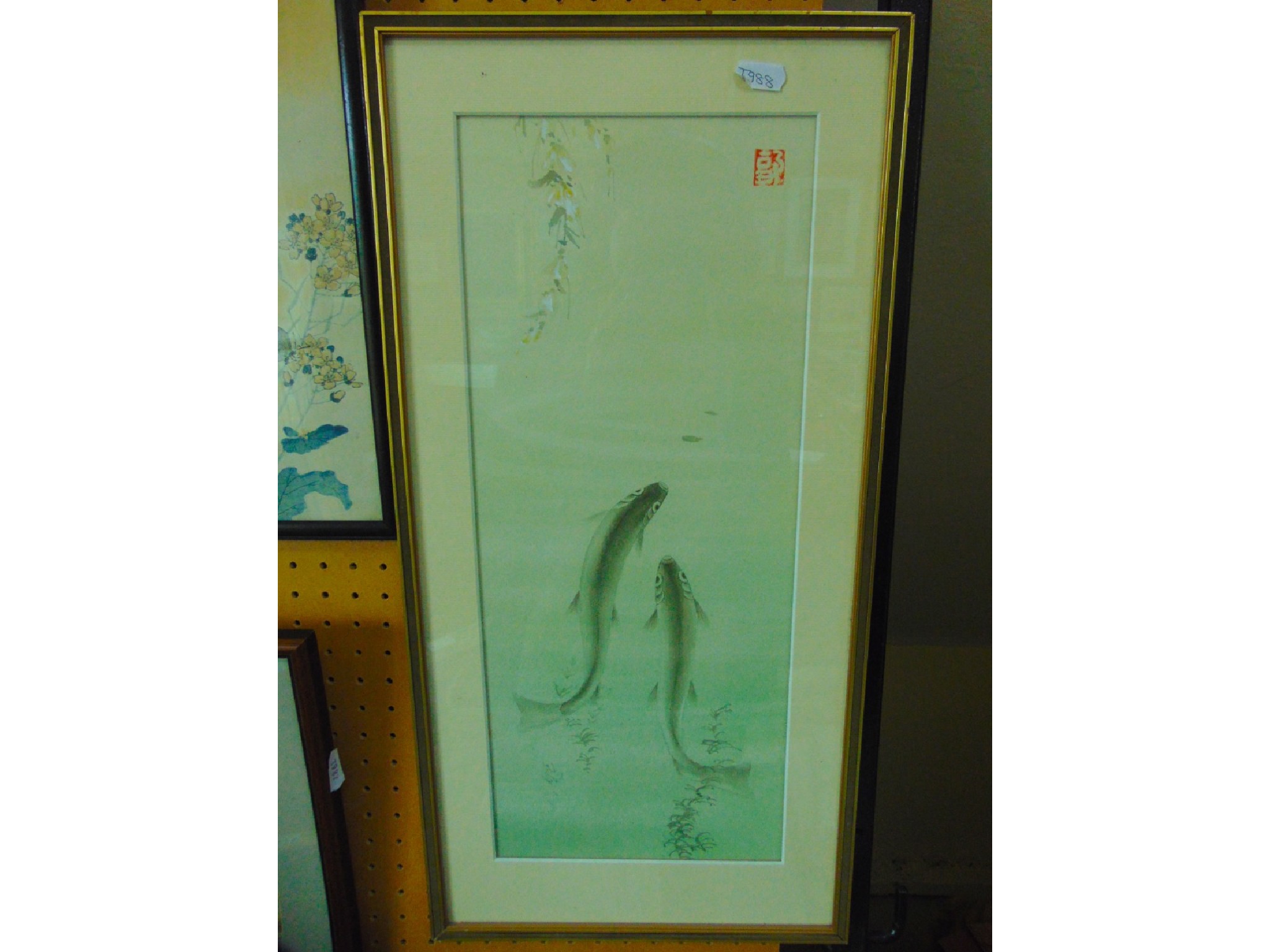 Appraisal: An oriental watercolour study of a pair of fish rising