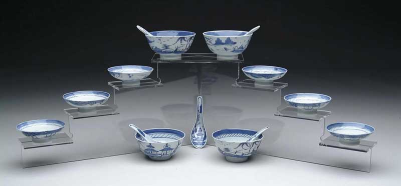 Appraisal: FIFTEEN PIECES OF BLUE AND WHITE CANTON Five - rice