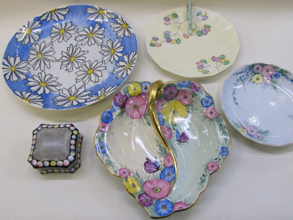 Appraisal: Five pieces of lady artist handpainted ceramics to include a