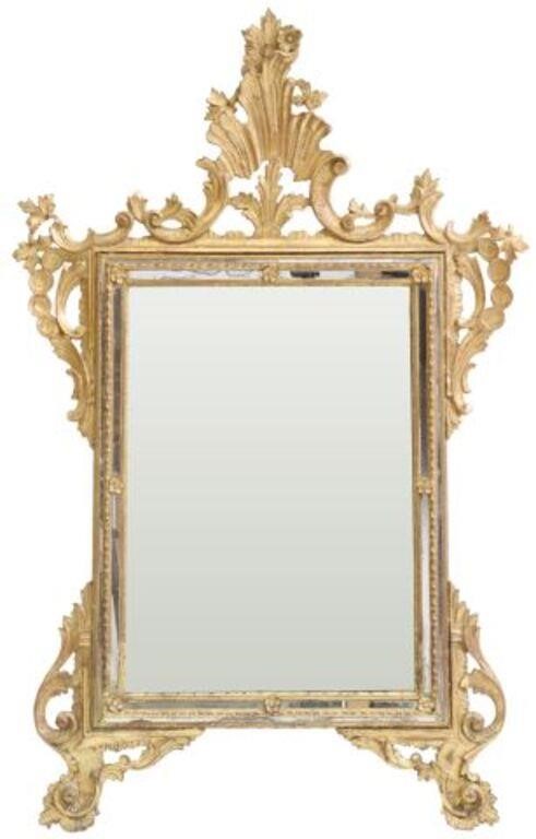 Appraisal: Florentine giltwood mirror th c having fanned foliate crest over