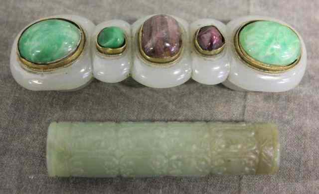 Appraisal: Asian Jade Lot Including a Stone Mounted Piece anda Carved