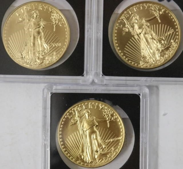 Appraisal: THREE GOLD WALKING LIBERTY COINS OZ EACH TWO FROM ONE