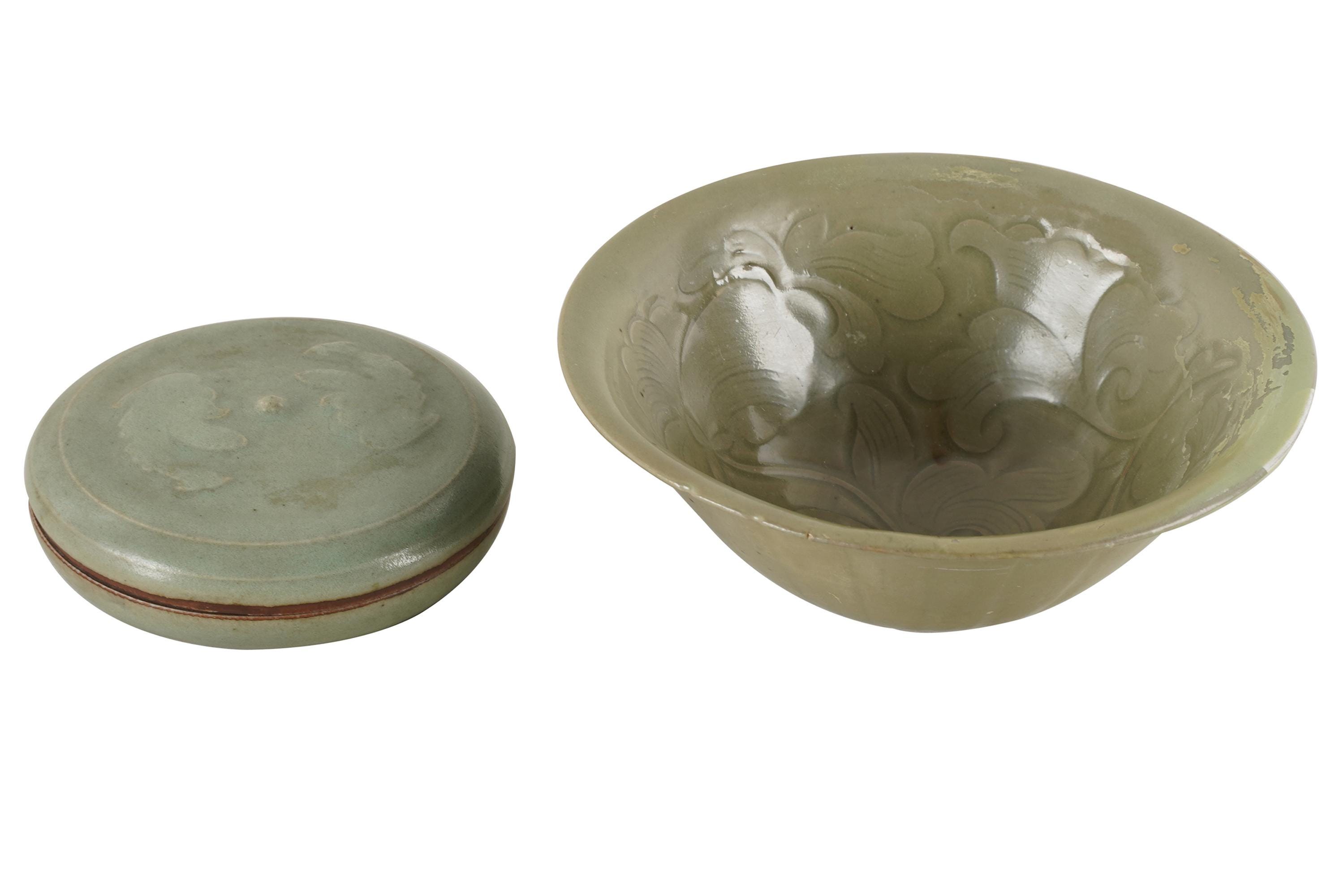 Appraisal: TWO CHINESE INCISED CELADON CERAMICS comprising a bowl and a