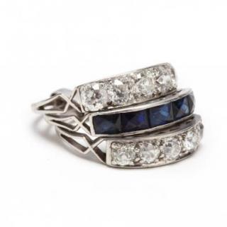 Appraisal: Antique Platinum Diamond and Sapphire Wedding Set to include two