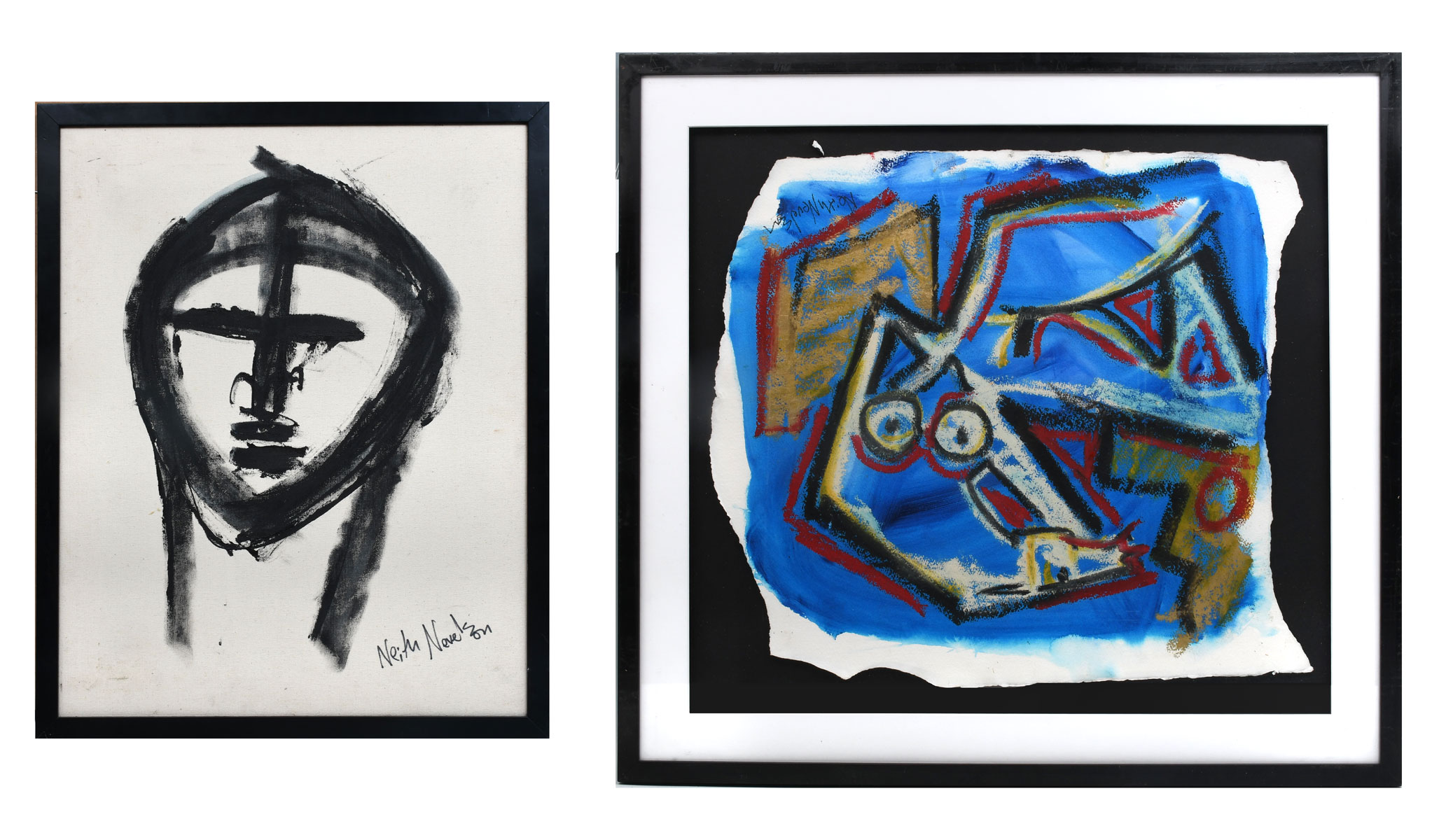 Appraisal: NEVELSON Neith American - Two Paintings ''Human Face'' Oil Canvas