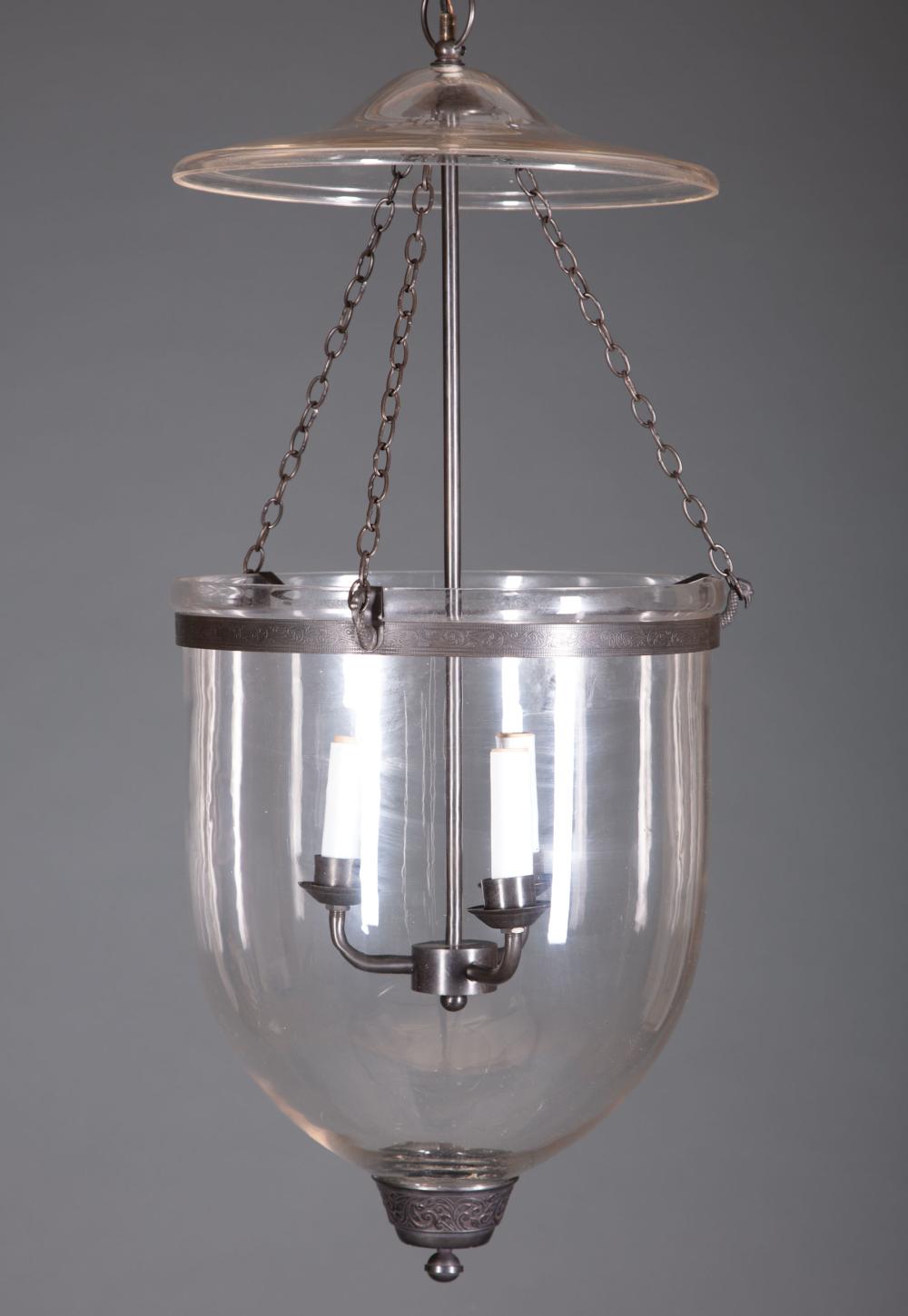 Appraisal: Glass and Patinated Metal Hall Lantern with smoke bell h