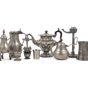 Appraisal: A Collection of Pewter Articles th Century Height of teapot