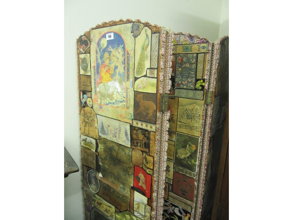 Appraisal: Scrap decorated folding dressing screen