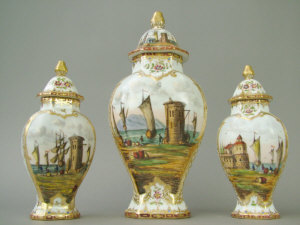 Appraisal: Continental garniture of vases of baluster form and octagonal section