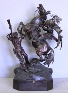 Appraisal: KAUBA Carl Bronze Sculpture Overpowered Signed 'C Kauba' on cowboy's