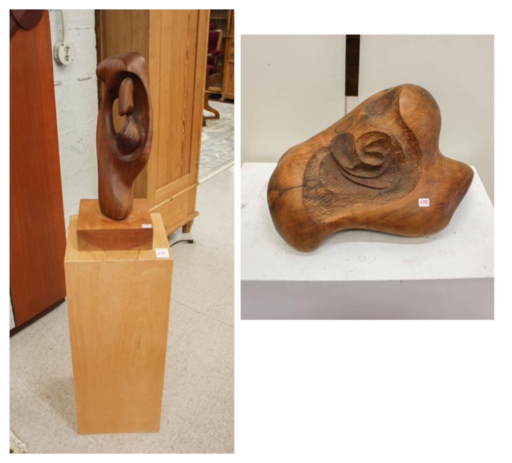 Appraisal: TWO PATRICIA LINDSEY MID-CENTURY WOOD SCULPTURES Both unsigned one measuring