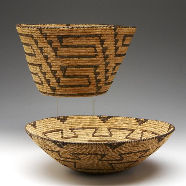 Appraisal: Two Pima coiled baskets With continuous bands of abstract designs