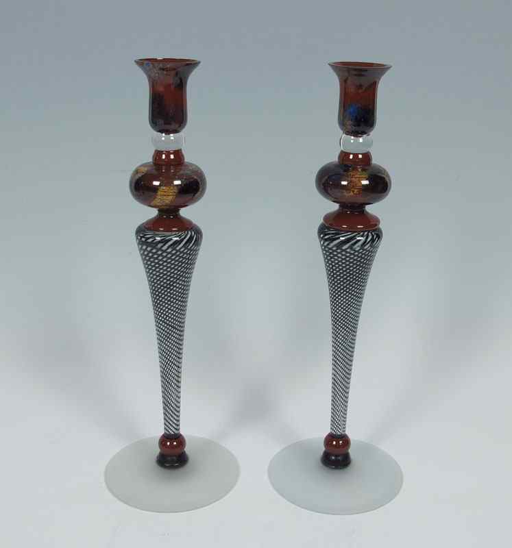 Appraisal: NEMTOI Ioan Romanian th C ART GLASS Pair of candle