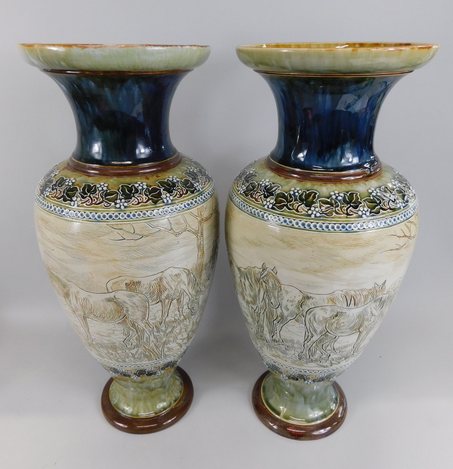 Appraisal: Hannah Barlow A pair of Doulton Lambeth stoneware vases each