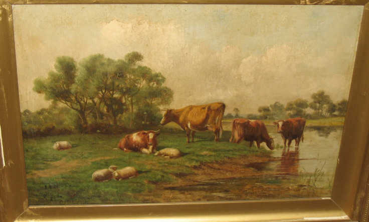 Appraisal: AMERICAN SCHOOL TH- TH CENTURY Cows and sheep resting beside