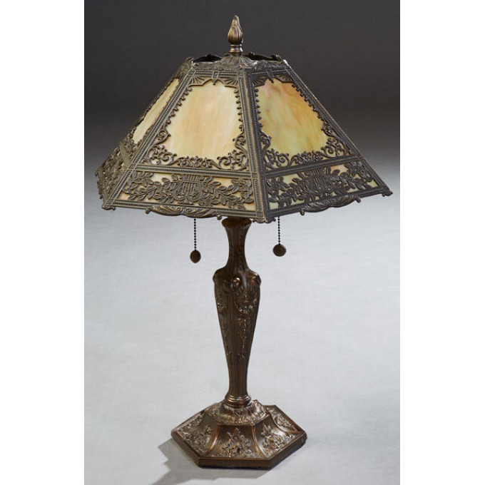 Appraisal: American Style Slag Glass Table Lamp late th c the