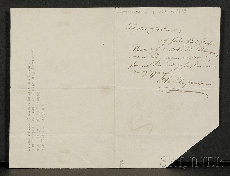 Appraisal: Schopenhauer Arthur - Autograph letter signed undated one page to