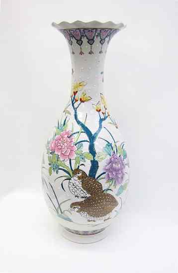 Appraisal: CHINESE PORCELAIN FLOOR VASE hand painted with raised enameled quail