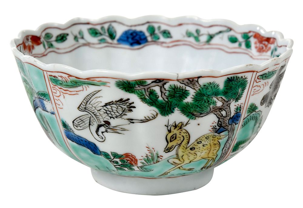 Appraisal: Small Chinese Famille Verte 'Qilin' Porcelain Bowl Qing dynasty probably