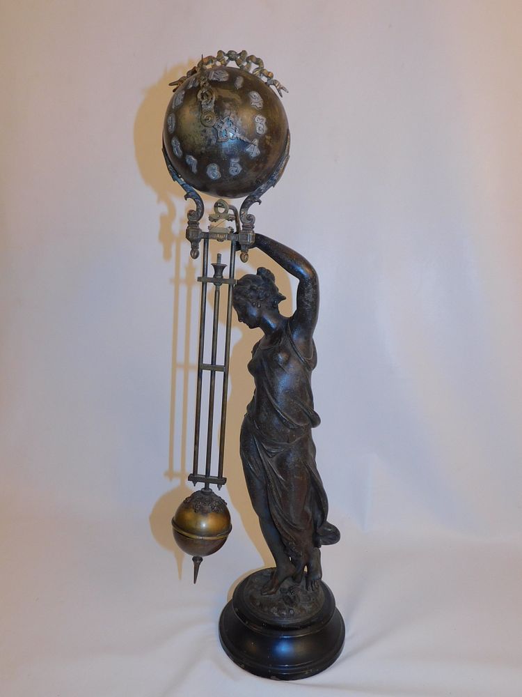 Appraisal: ANTIQUE CLASSICAL ANSONIA SWING ARM CLOCK Victorian French spelter swing-arm