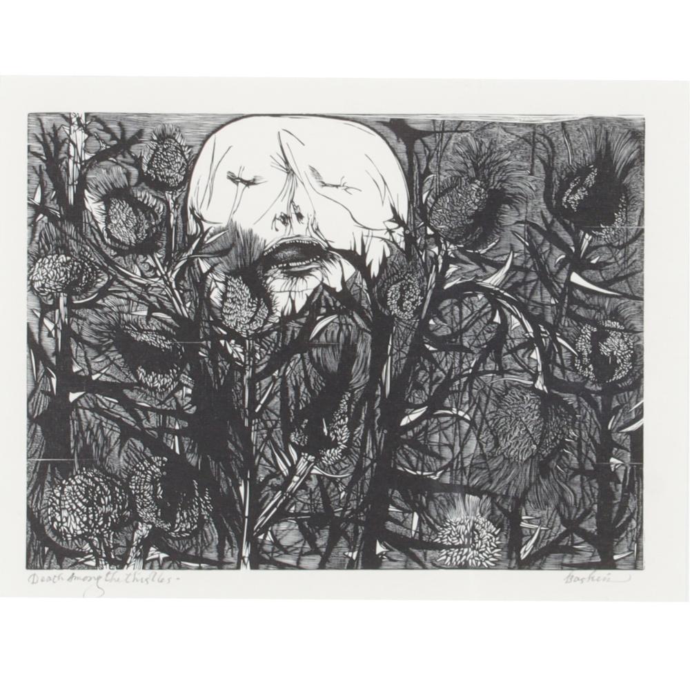 Appraisal: LEONARD BASKIN AMERICAN - DEATH AMONG THE THISTLES WOODCUT ON