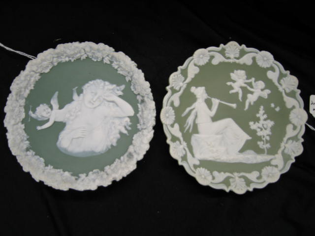 Appraisal: German Jasperware Plaques cherubs maiden