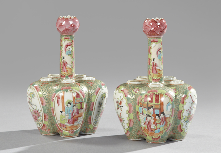 Appraisal: Pair of Chinese Export Rose Medallion Porcelain Bulb Vases mid-