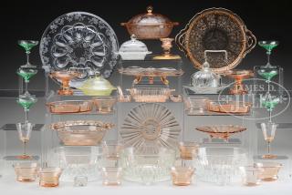 Appraisal: LARGE LOT OF COLORED CLEAR DEPRESSION GLASS Lot includes pieces