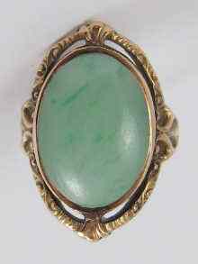 Appraisal: A cabochon jade ring set in yellow metal tests carat