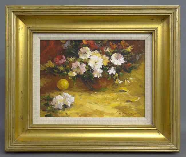 Appraisal: Painting oil on canvas still life with flowers signed illegibly