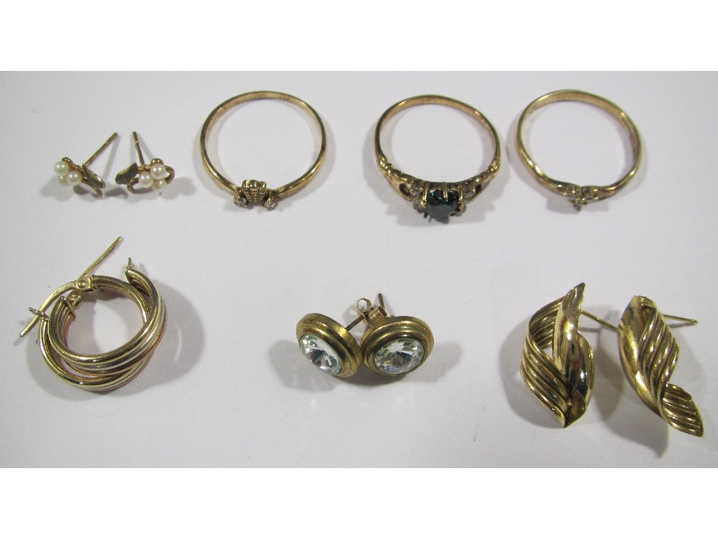 Appraisal: Lot comprising three silver gilt gem set rings two pairs