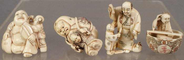 Appraisal: Lot of Japanese carved polychromed ivory Netsuke with signatures to