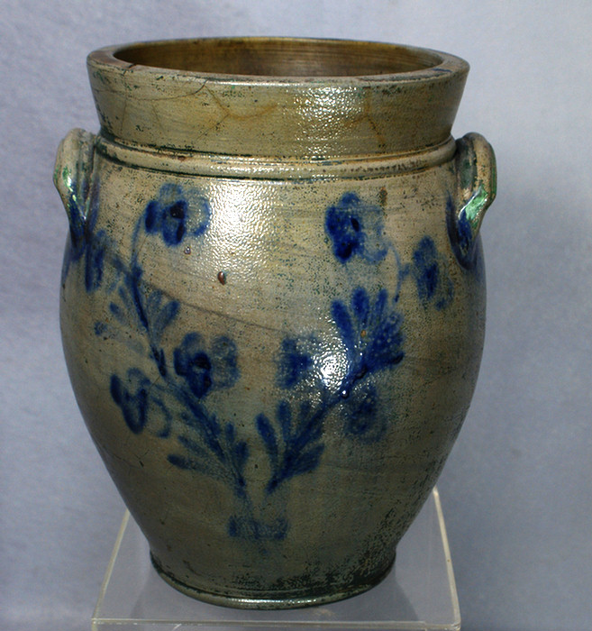 Appraisal: gallon blue decorated stoneware jar nice decoration multiple hairline cracks