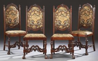 Appraisal: Set of Four Carved Mahogany William and Mary Style Dining