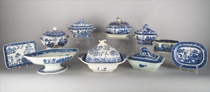 Appraisal: GROUP OF STAFFORDSHIRE BLUE WILLOW TRANSFERWARE AND A CANTON BOWL