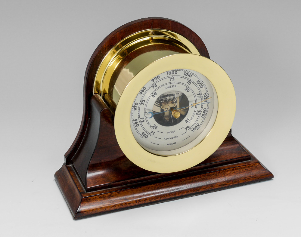 Appraisal: CHELSEA BRASS SHIPS BAROMETER Round brass case with silvered dial