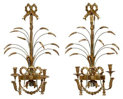 Appraisal: Pair Italian neoclassical style carved and parcel gilt sconces each