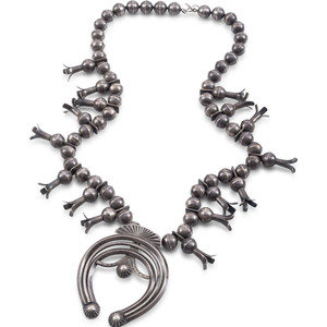 Appraisal: Navajo Silver Squash Blossom Necklace mid - third quarter th