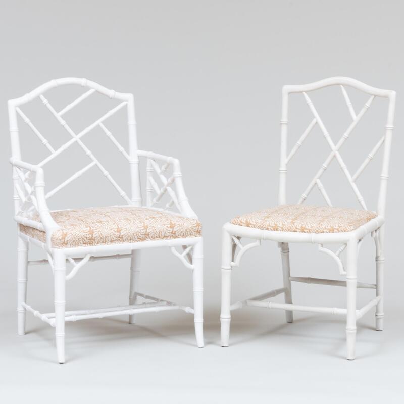 Appraisal: White Painted Faux Bamboo Armchair together with a Similar Side