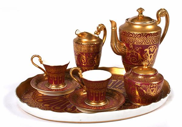 Appraisal: A Sevres style porcelain coffee set comprising coffee pot sugar