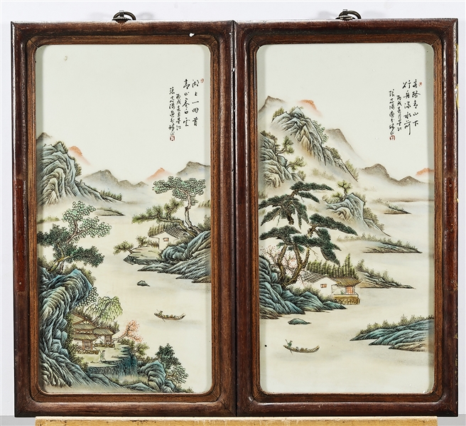 Appraisal: Four Chinese painted porcelain plaques each depicting landscapes with calligraphy