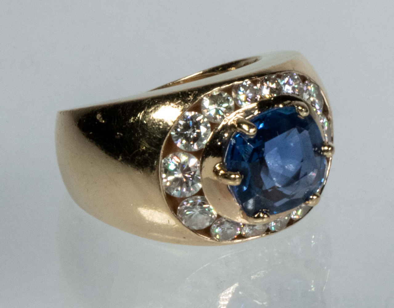 Appraisal: LADIES K GOLD SAPPHIRE AND DIAMOND RING Handmade contemporary custom-made