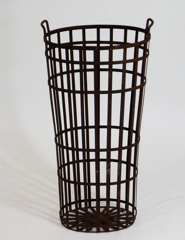 Appraisal: C FRENCH IRON HANDLED WASTE BASKET France th CenturyTall tapered