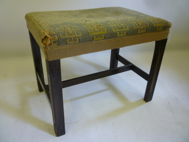 Appraisal: A MAHOGANY FRAMED STOOL part th century of oblong form